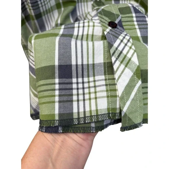 Horny‎ Toad Green and Grey Plaid Short Sleeve Button Down -L - Picture 6 of 11